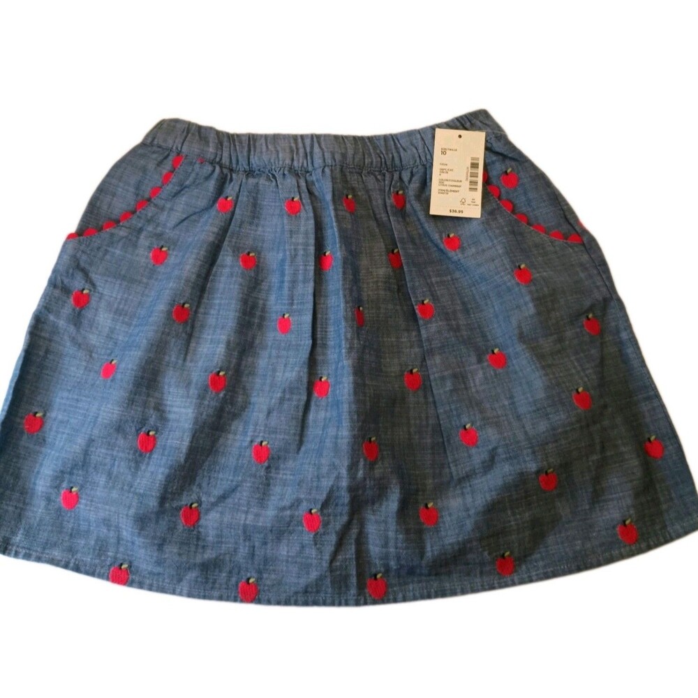 GYMBOREE Girls Size 10 Chambray SKORT Blue/Red Apple Embroidered. (P0001B5)